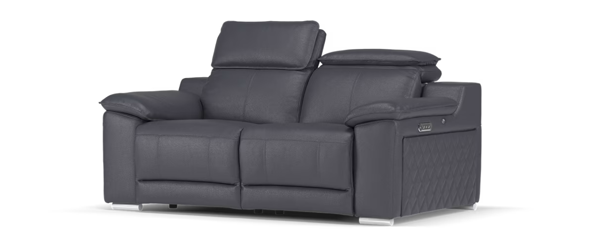 Sofology Benz Leather 2 Seater Power Recliner/Headrest Heated Seats in Trusty Sheen Lavender Grey