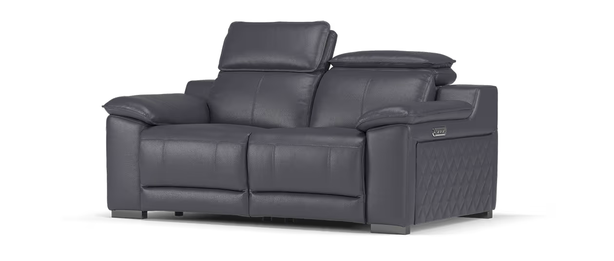 Sofology Benz Leather 2 Seater Power Recliner/Headrest in Trusty Sheen Lavender Grey