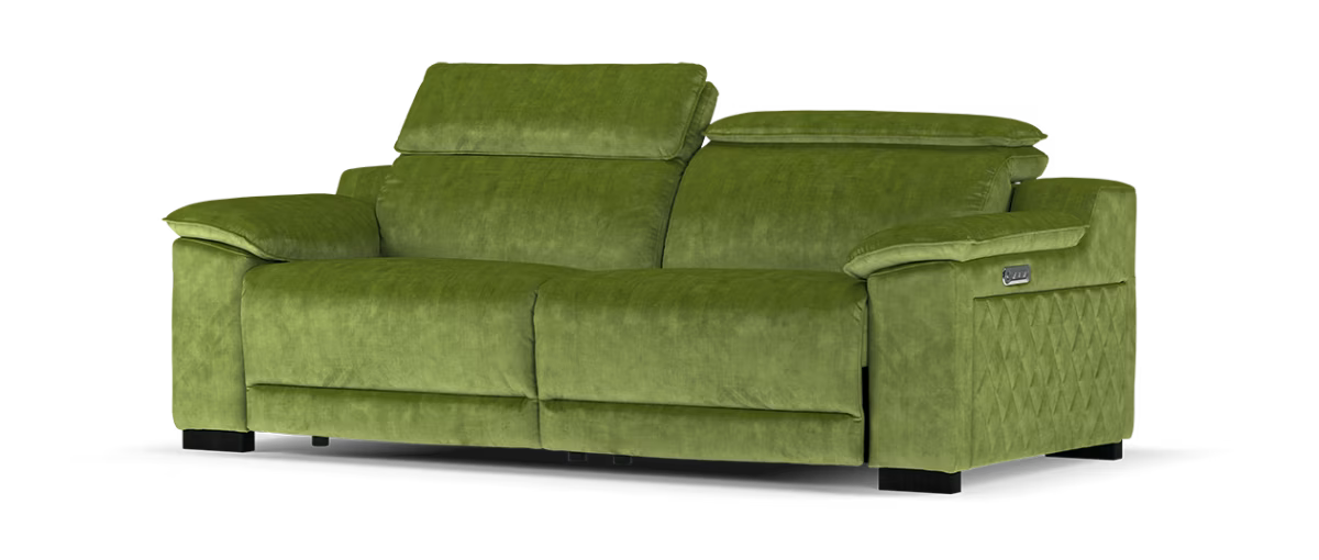 Sofology Benz Fabric 3 Seater Power Recliner/Headrest in Heritage Velvet Olive