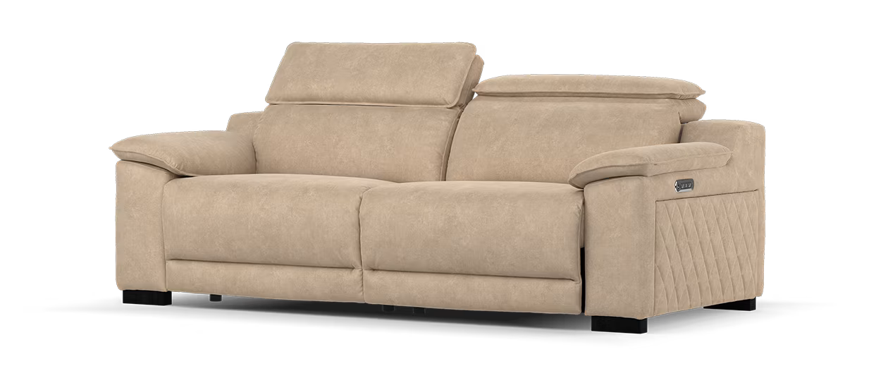 Sofology Benz Fabric 3 Seater Power Recliner/Headrest Heated Seat in Lifestyle Flecked Sand