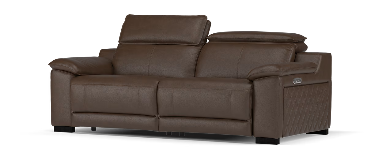 Sofology Benz Leather 3 Seater Power Recliner/Headrest in Trusty Sheen Chocolate
