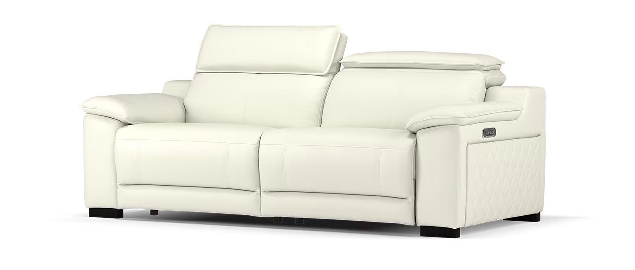 Sofology Benz Leather 3 Seater Power Recliner/Headrest in Trusty Sheen White