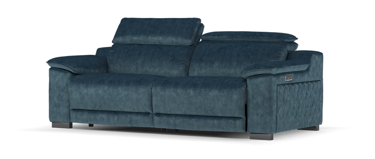 Sofology Benz Fabric 3 Seater Power Recliner/Headrest Heated Seat in Heritage Velvet Airforce