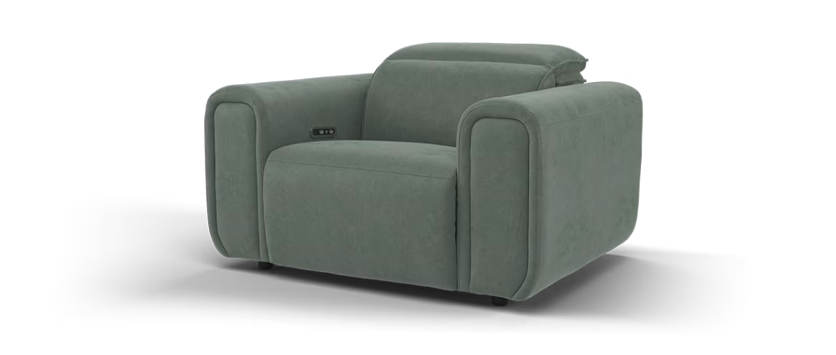 Sofology Premiere Fabric Loveseat Power Recliner/Headrest in Lifestyle Flecked Mineral Green