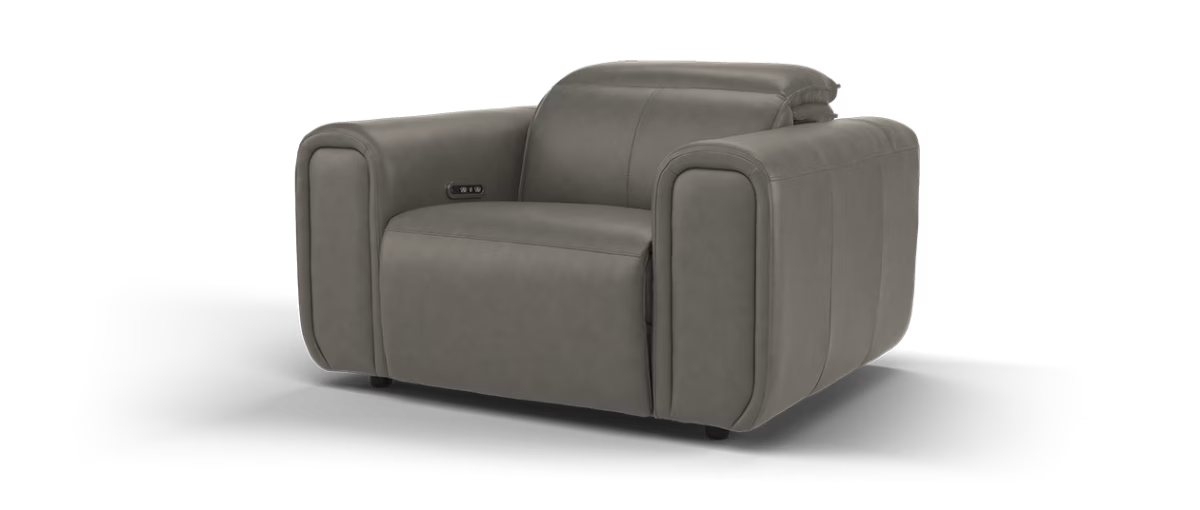 Sofology Premiere Leather Loveseat Power Recliner/Headrest in Trusty Embossed Grey
