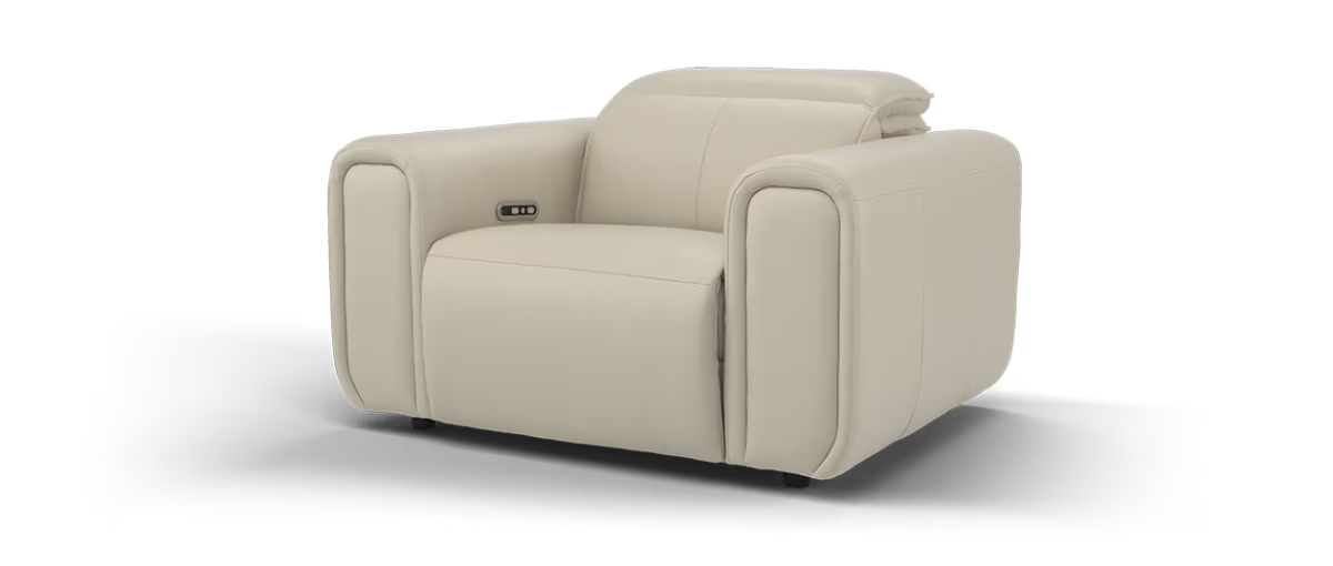 Sofology Premiere Leather Loveseat Power Recliner/Headrest in Trusty Embossed Stone