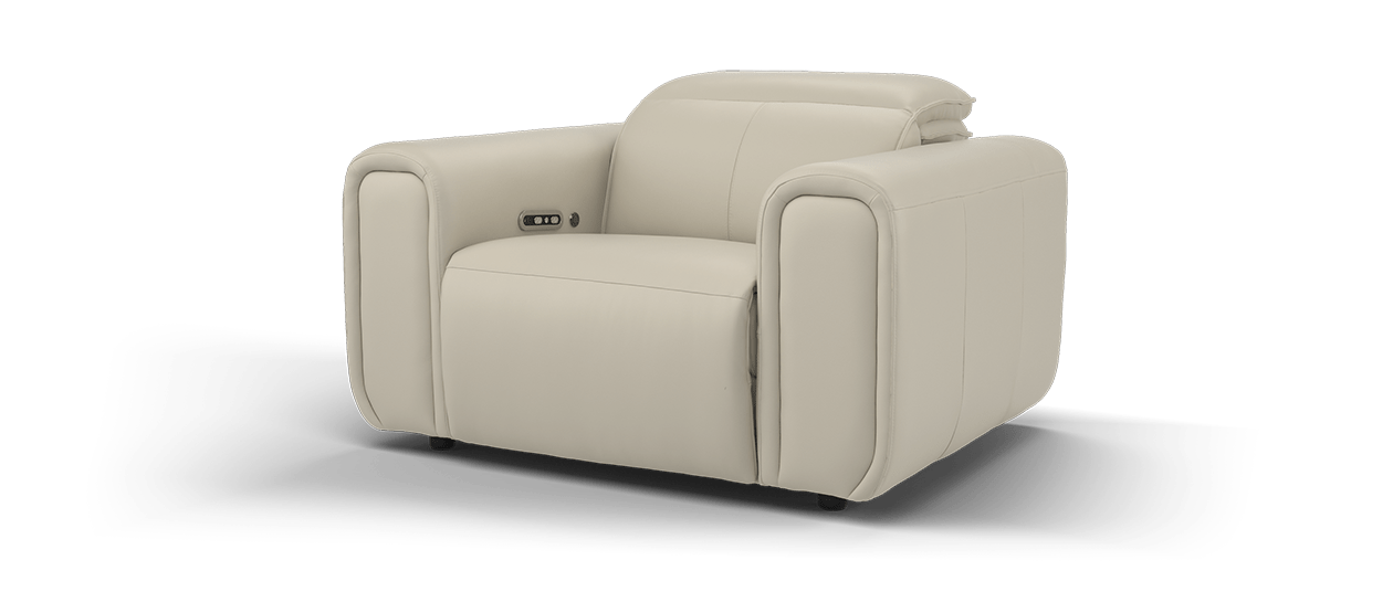 Sofology Premiere Leather Loveseat Power Recliner/Headrest Heated Seat in Trusty Embossed Stone