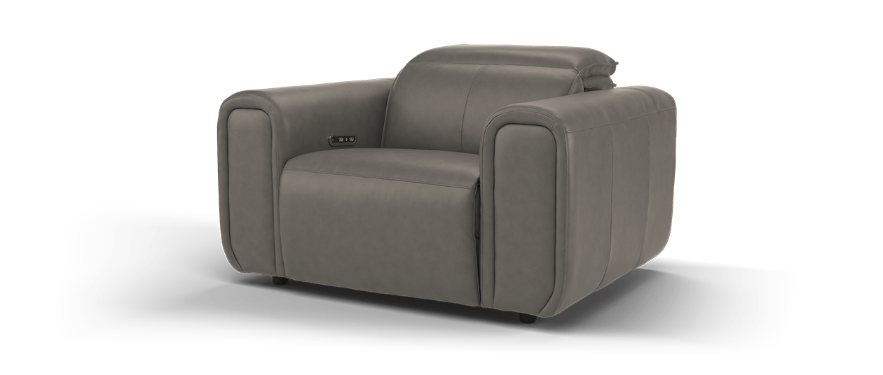 Sofology Premiere Leather Loveseat Power Headrest/ Power Recliner in Trusty Embossed Leather Grey