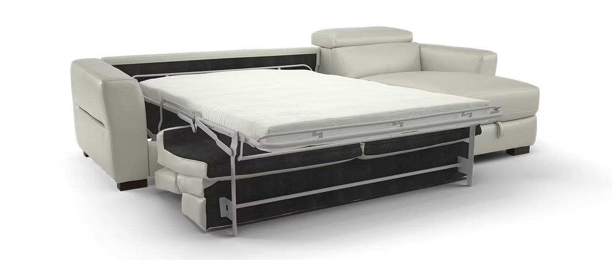 Sofology Metropolitan Leather 4 Seater Chaise Sofa Bed with Storage in Trusty Matt Plus Stone