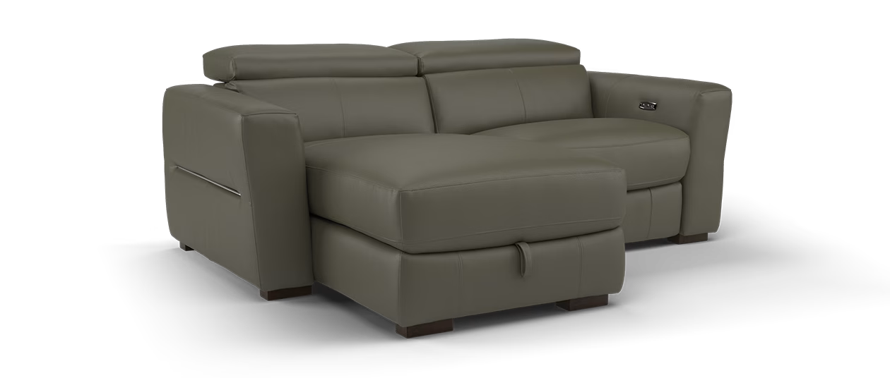 Sofology Metropolitan Chaise 3 Power Recliner Storage in Trusty Matt Leather Chocolate