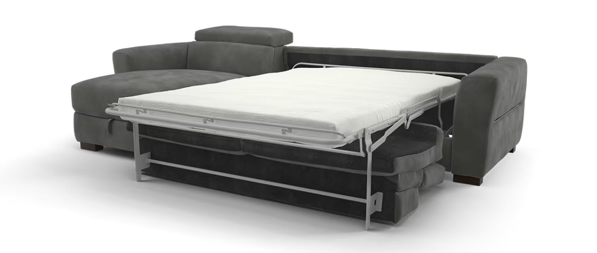 Sofology Metropolitan Fabric Chaise 4 Seater Sofabed with Storage in Lifestyle Mottled Charcoal