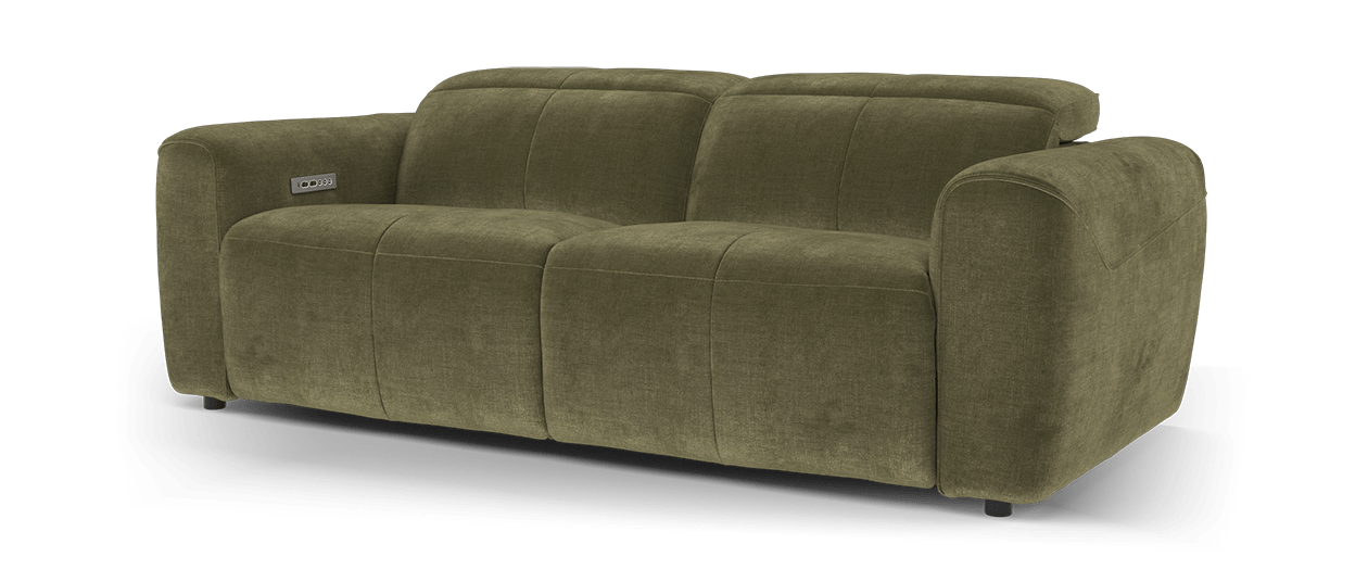 Sofology The Riviera Fabric 2.5 Seater Power Recliner/Headrest in Relaxed Chenille Olive Green