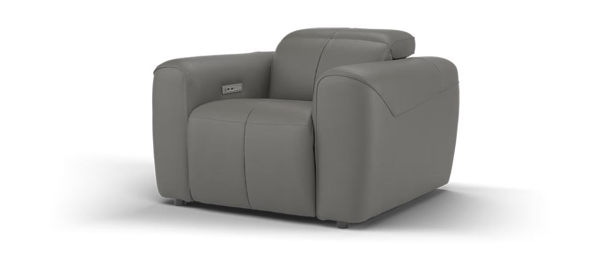 Sofology Riviera Leather Chair Power Recliner/Headrest in Trusty Embossed Elephant