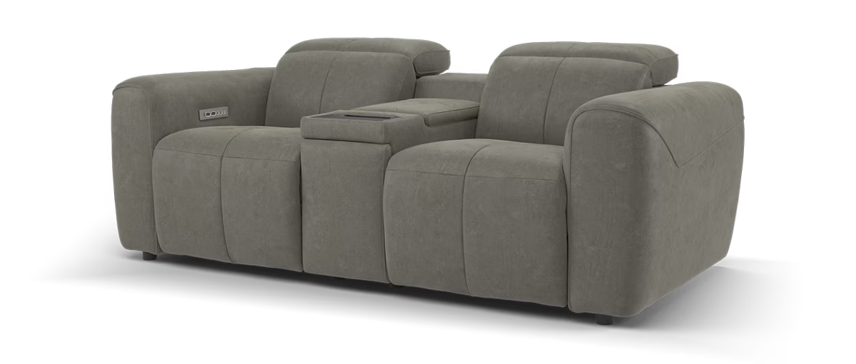 Sofology Riviera Fabric 2.5 Seater Console Power Recliner/Headrest Heated Seats in Mocha