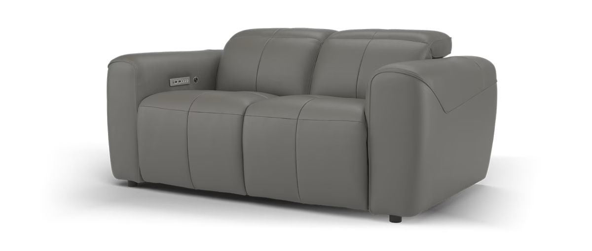 Sofology Riviera Leather 2 Seater Power Recliner/Headrest Heated Seats in Trusty Embossed Elephant