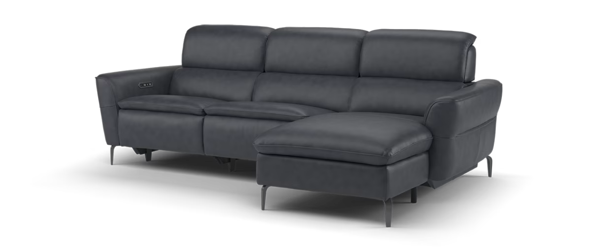 Sofology The Viento 3 Seater Leather Chaise In Trusty Embossed Navy