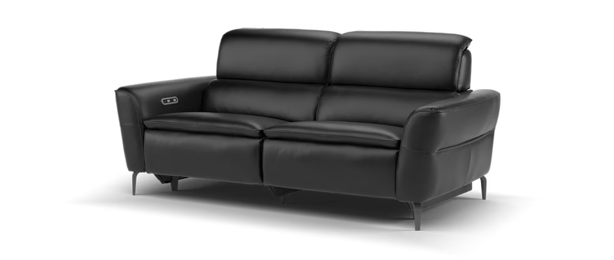 Sofology Viento Leather 2.5 Seater Power Recliner/Headrest Heated Seat Lumbar Support in Trusty Embossed Jet Black