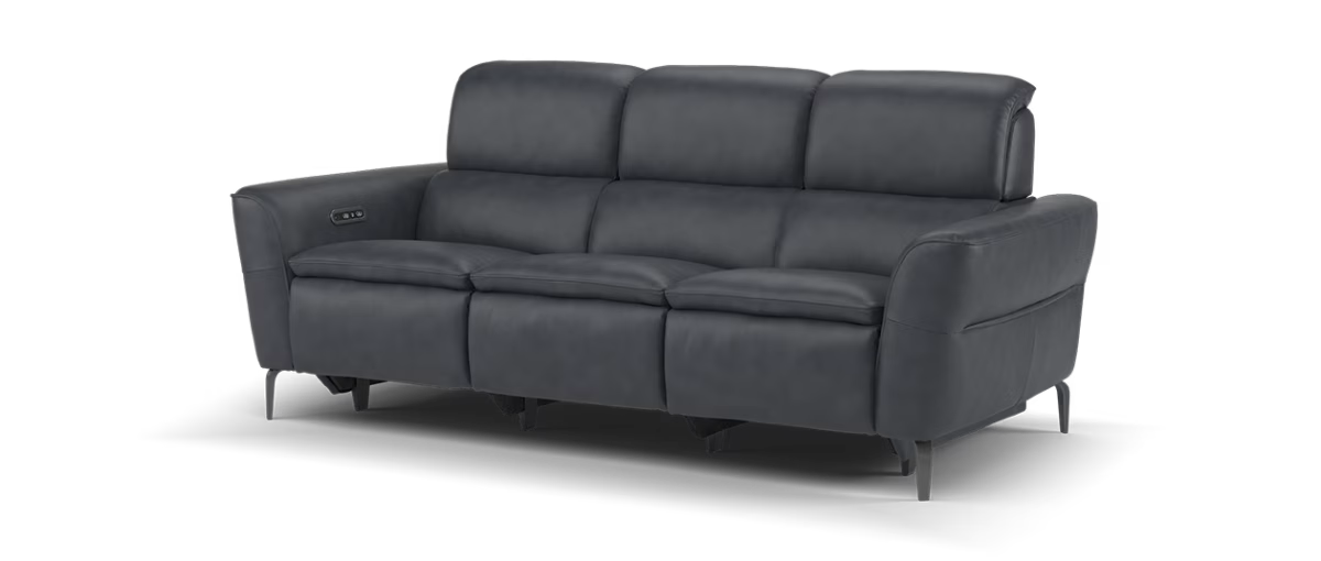 Sofology Viento Leather 3 Seater Power Recliner/Headrest in Trusty Embossed Navy