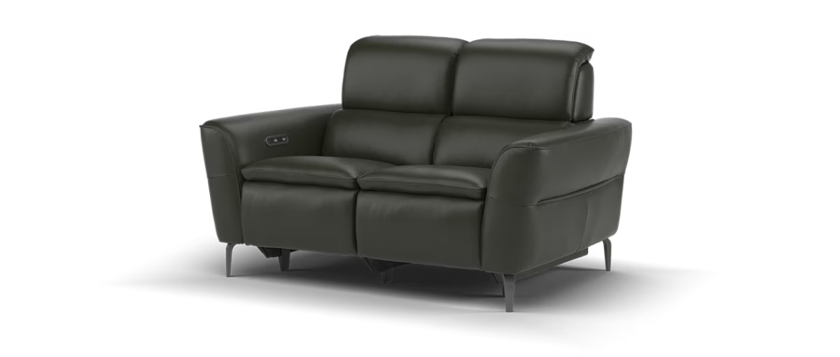 Sofology Viento Leather 2 Seater Power Recliner in Trusty Embossed Dark Olive