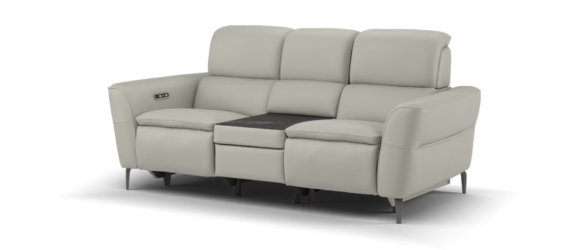 Sofology The Viento Leather 2 Seater Console Power Recliner/Headrest Heated Seat Lumbar in Trusty Super Matt Putty