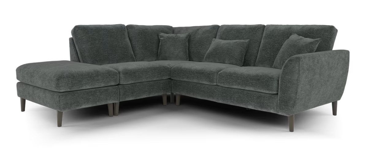 Sofology Hackney Chaise 1 Corner 2 Sprung Seats in Linen Look Chenille Charcoal
