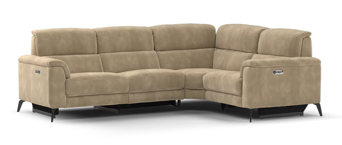 Sofology Illinois Fabric 2 Corner 1 Power Recliner/Headrest in Lifestyle Mottled Latte