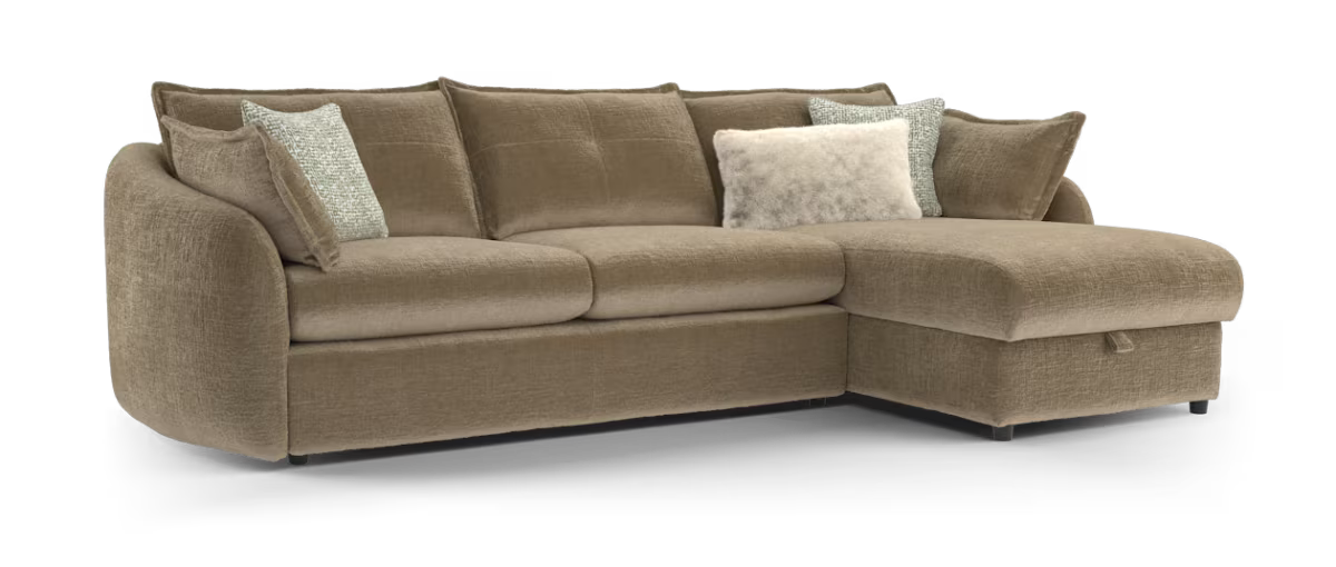Sofology Portobello Fabric 3 Seater Chaise Storage Foam Seats in Teddy Chenille Mink Mix