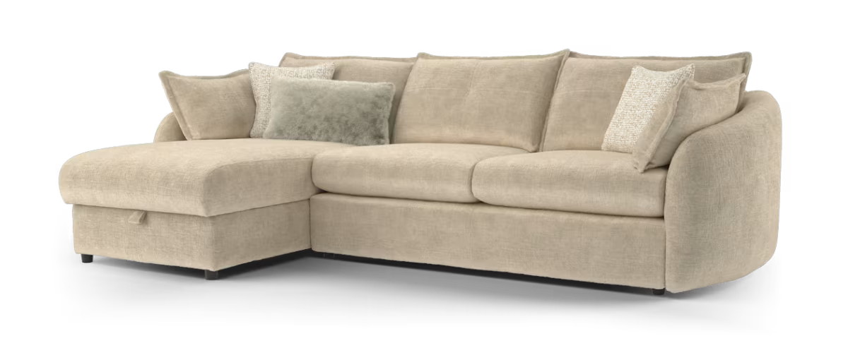 Sofology Portobello Fabric Chaise 3 Seater Foam Seats with Storage in Teddy Chenille Natural Mix
