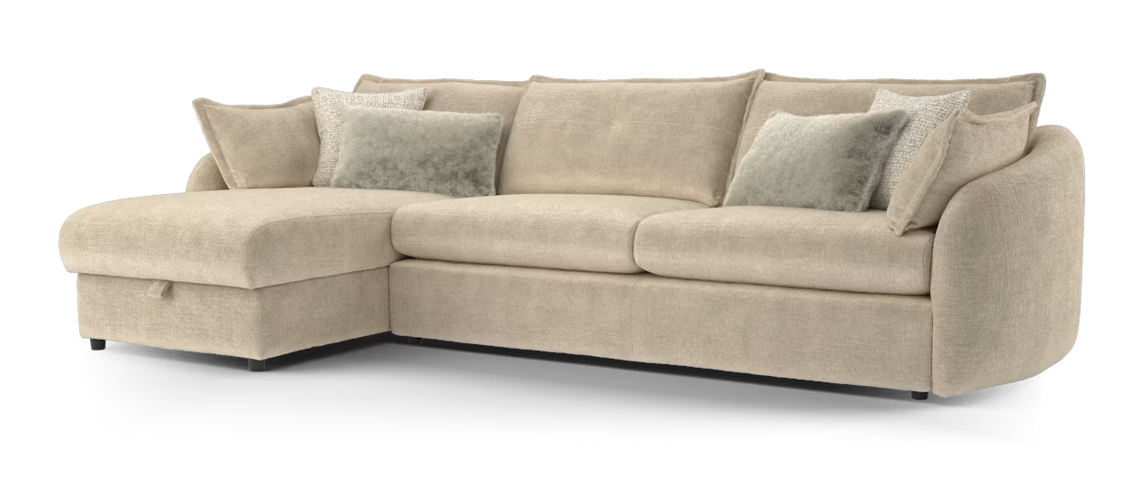 Sofology Portobello Fabric Chaise 4 Seater Storage Foam Seats in Teddy Chenille Natural Mix