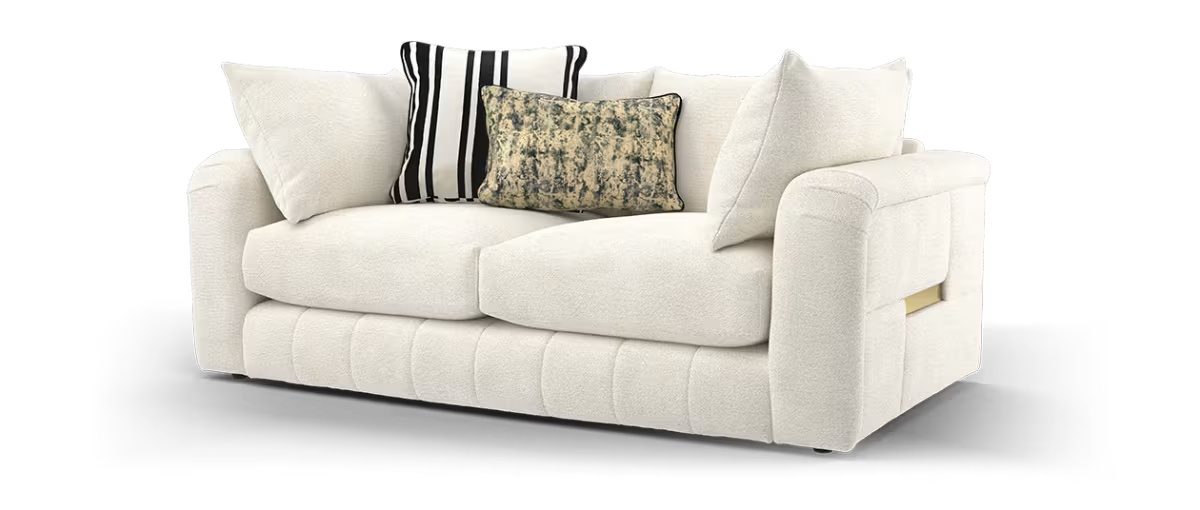 Sofology Westwood Fabric 2 Seater Gold Trim in Soft Boucle Ecru Mix