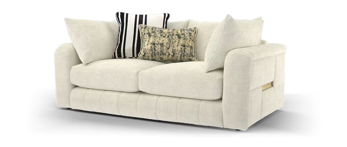 Sofology Westwood Fabric 2 Seater Gold Trim in Teddy Chenille Ivory Mix