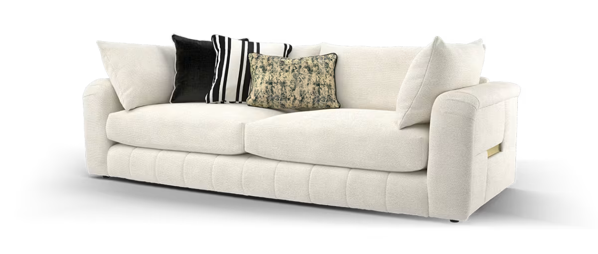 Sofology Westwood Fabric 4 Seater Gold Trim in Soft Boucle Ecru Mix