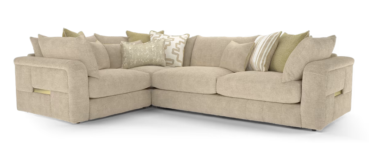 Sofology Westwood Fabric 1 Corner 3 Gold Trim in Teddy Chenille Natural Mix