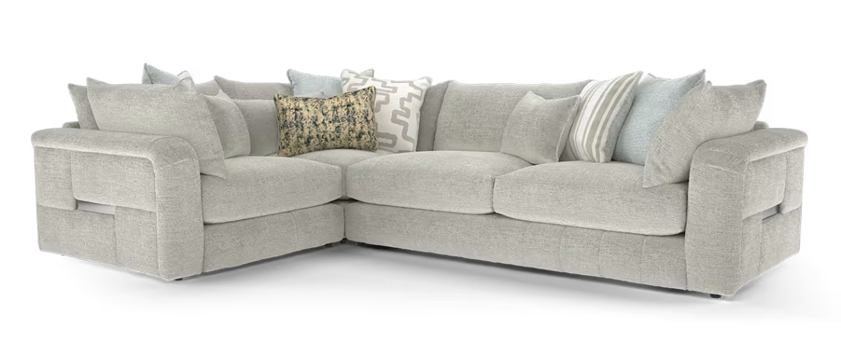 Sofology Westwood Fabric 1 Corner 3 Silver Trim in Teddy Chenille Silver Mix
