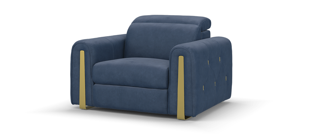 Sofology Kingsbridge Leather Loveseat Power Recliner Heated Seat in Lifestyle Flecked Fabric Navy
