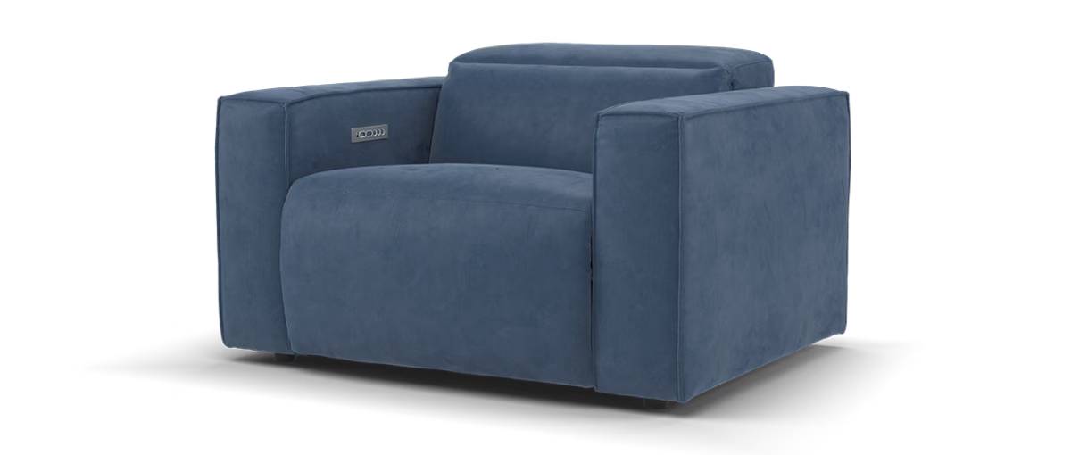 Sofology Horizon Fabric Loveseat Power Recliner/Headrest in Lifestyle Flecked Navy