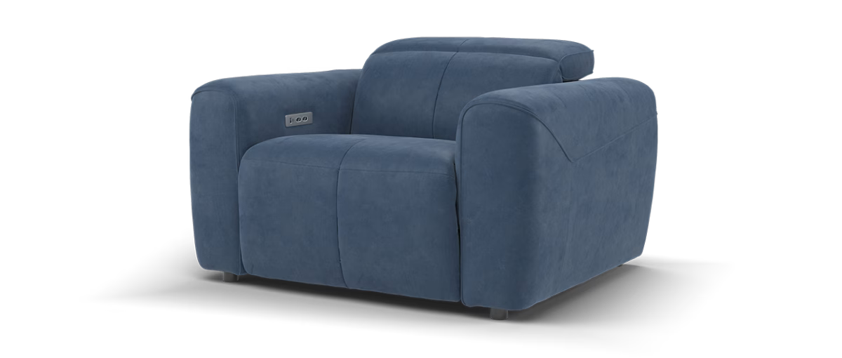 Sofology Riviera Fabric Chair Power Recliner/Headrest in Lifestyle Flecked Navy