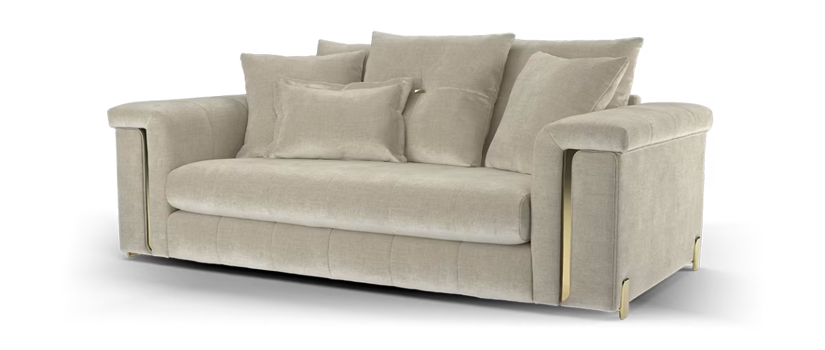 Sofology Oscar Fabric 2 Seater Gold Trim in Fine Textured Chenille Stone