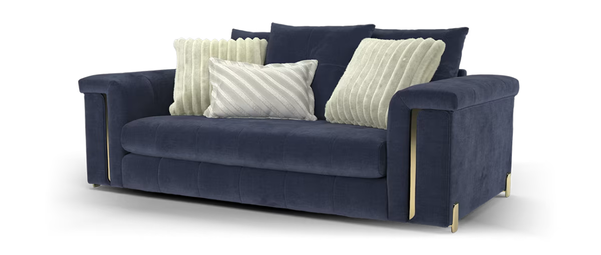 Sofology Oscar Fabric 2 Seater Gold Trim in Fine Textured Chenille Denim Mix