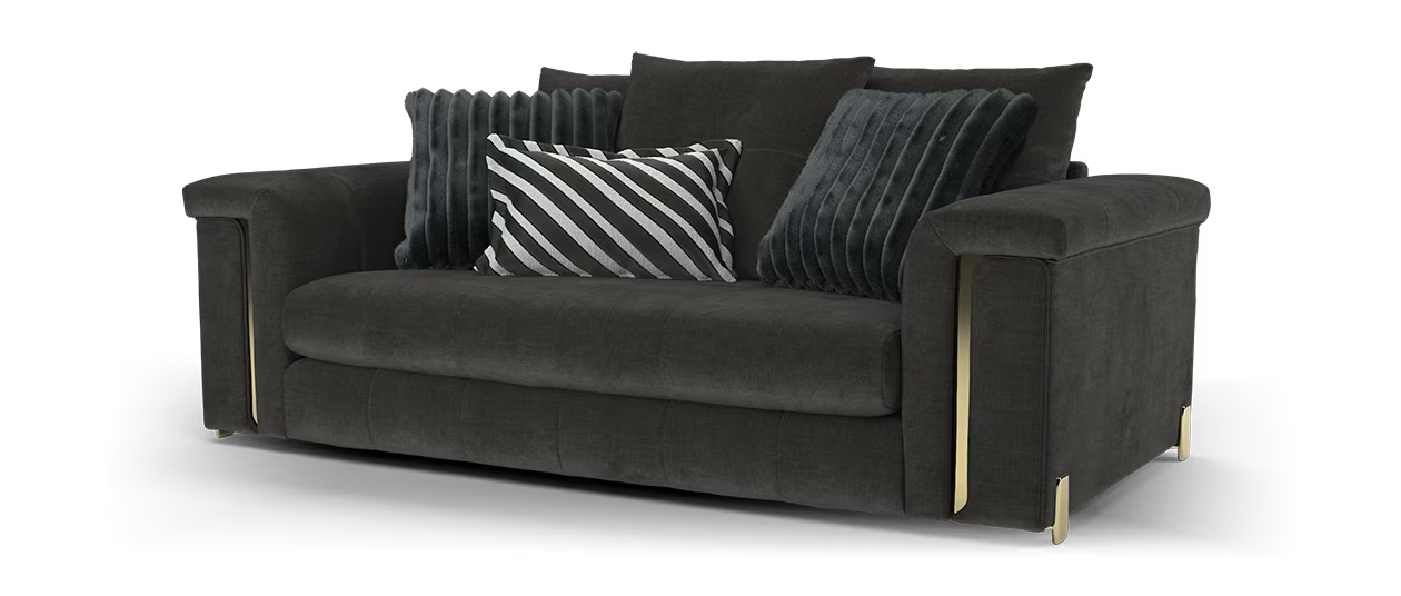 Sofology Oscar Fabric 2 Seater Gold Trim in Fine Textured Chenille Charcoal Mix