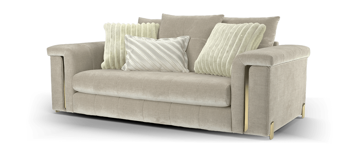 Sofology Oscar Fabric 3 Seater Gold Trim in Fine Textured Chenille Stone Mix
