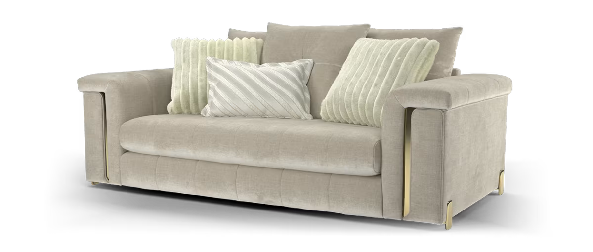 Sofology Oscar Fabric 2 Seater Gold Trim in Fine Textured Chenille Stone Mix
