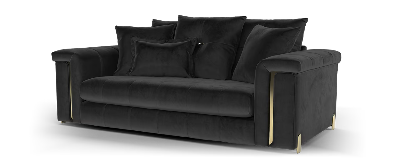 Sofology Oscar Fabric 3 Seater Silver Trim in Super Matt Velvet Black