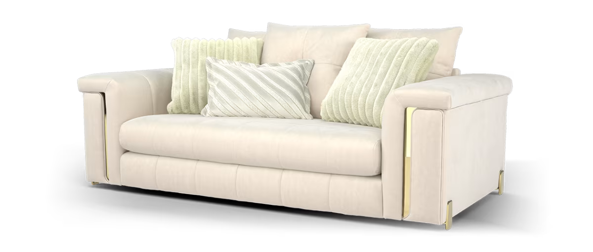 Sofology Oscar Fabric 2 Seater Gold Trim in Super Matt Velvet Ecru Mix