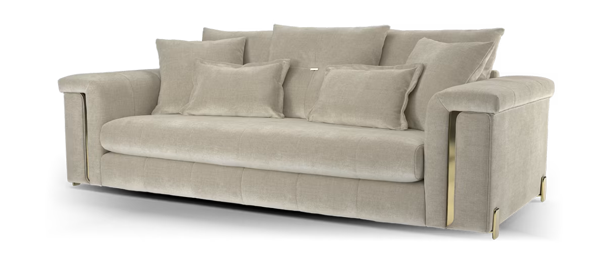 Sofology Oscar Fabric 3 Seater Gold Trim in Fine Textured Chenille Stone