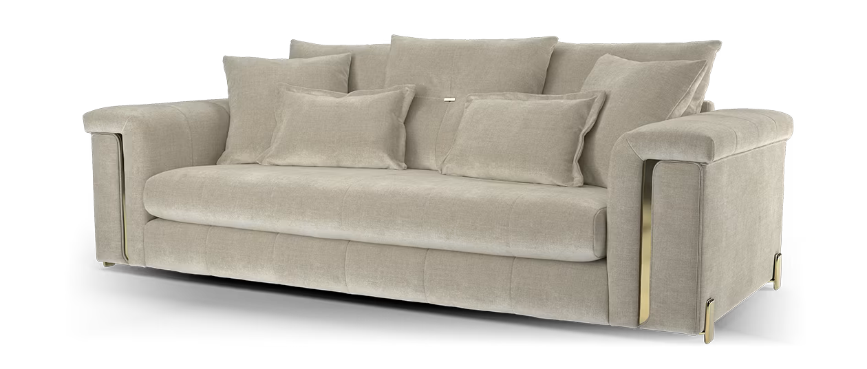 Sofology Oscar Fabric 3 Seater Gold Trim in Fine Textured Chenille Stone