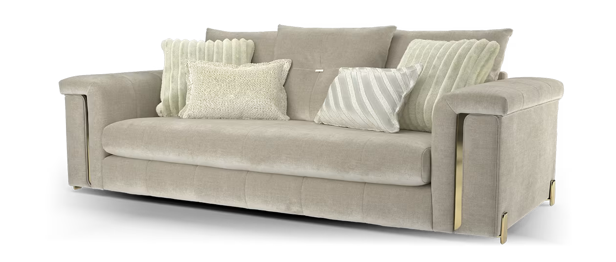 Sofology Oscar Fabric 3 Seater Gold Trim in Fine Textured Chenille Stone Mix