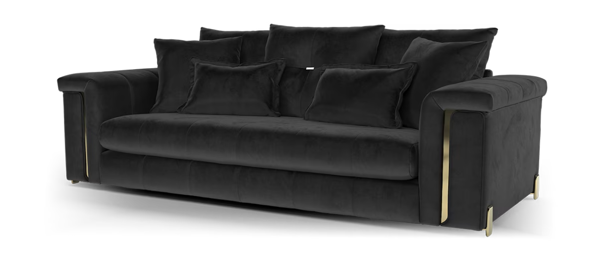 Sofology Oscar Fabric 3 Seater Gold Trim in Super Matt Velvet Black