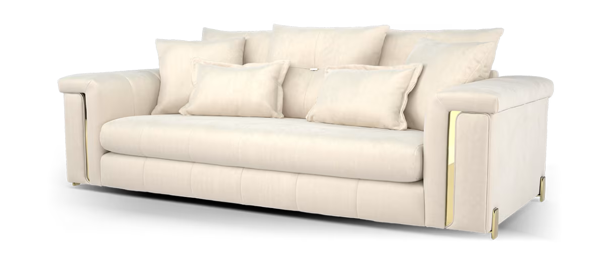 Sofology The Oscar Fabric 3 Seater Gold Trim in Super Matt Velvet Ecru