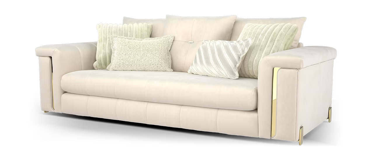Sofology Oscar Fabric 3 Seater Gold Trim in Super Matt Velvet Ecru Mix